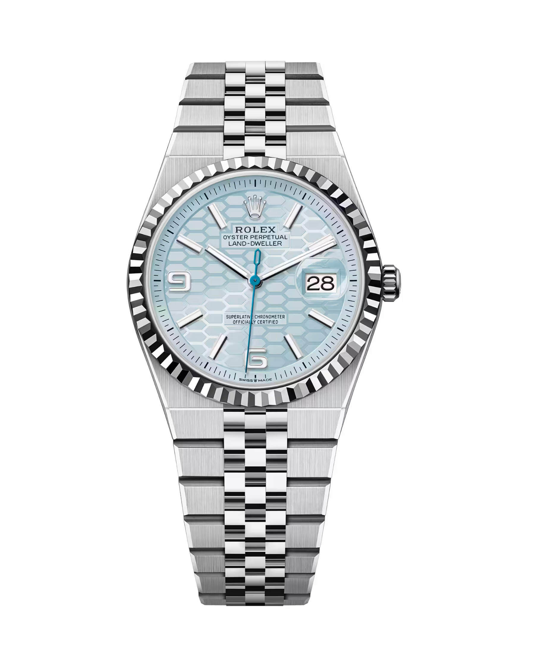 Land-Dweller 36mm Platinum Ice Blue Honeycomb Motif 127236