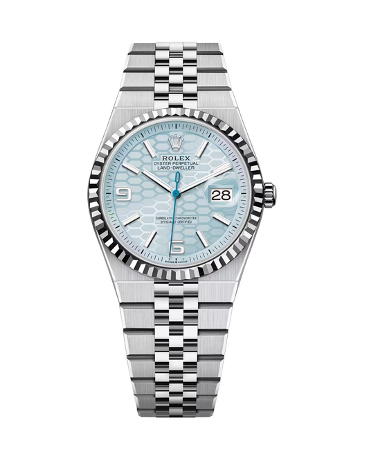 Land-Dweller 36mm Platinum Ice Blue Honeycomb Motif 127236
