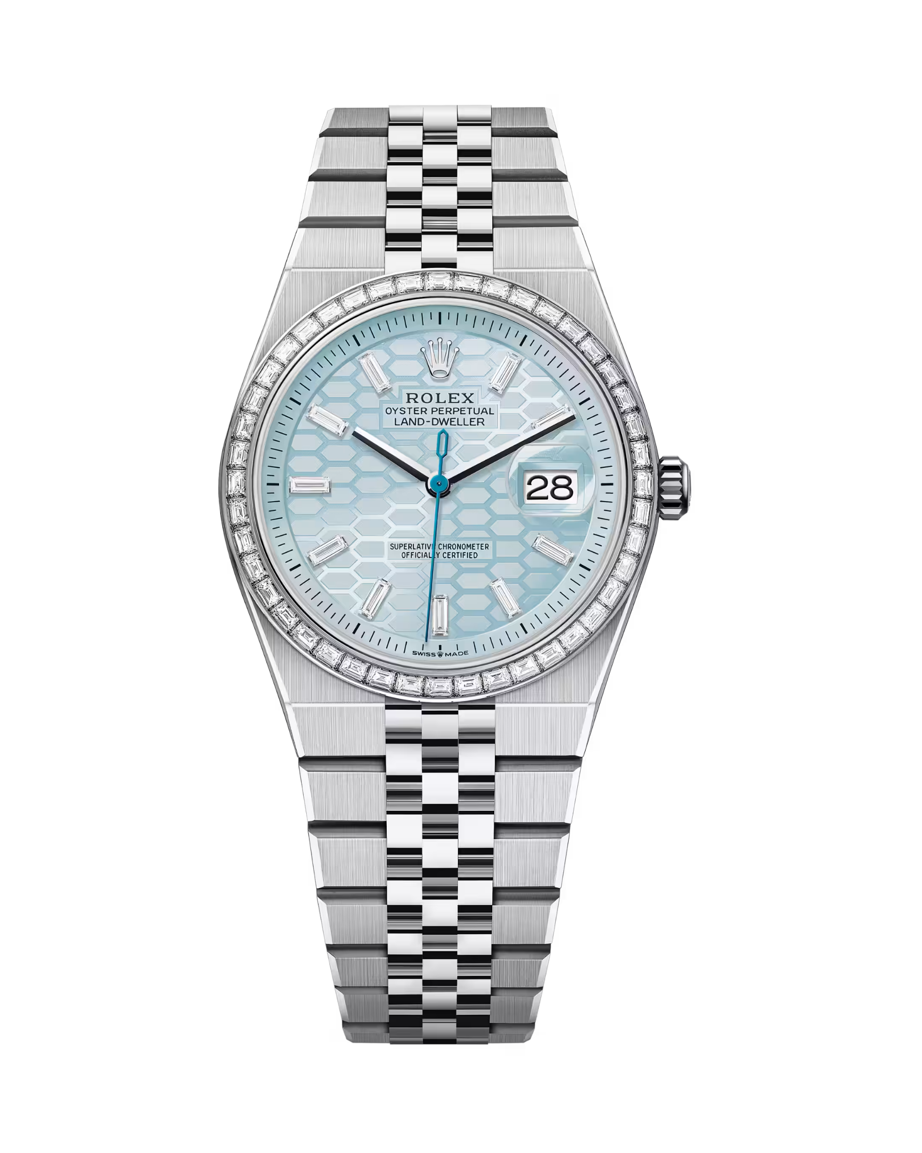 Land-Dweller 36mm Platinum Trapeze Diamond Set Ice Blue Honeycomb Motif 127286TBR