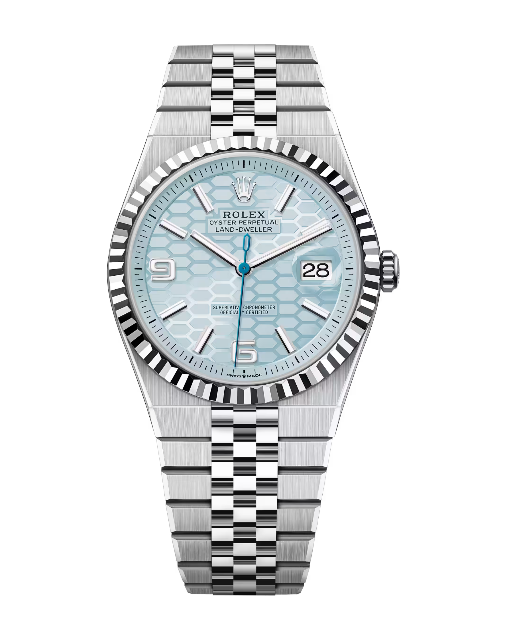 Land-Dweller 40mm Platinum Ice Blue Honeycomb Motif 127336