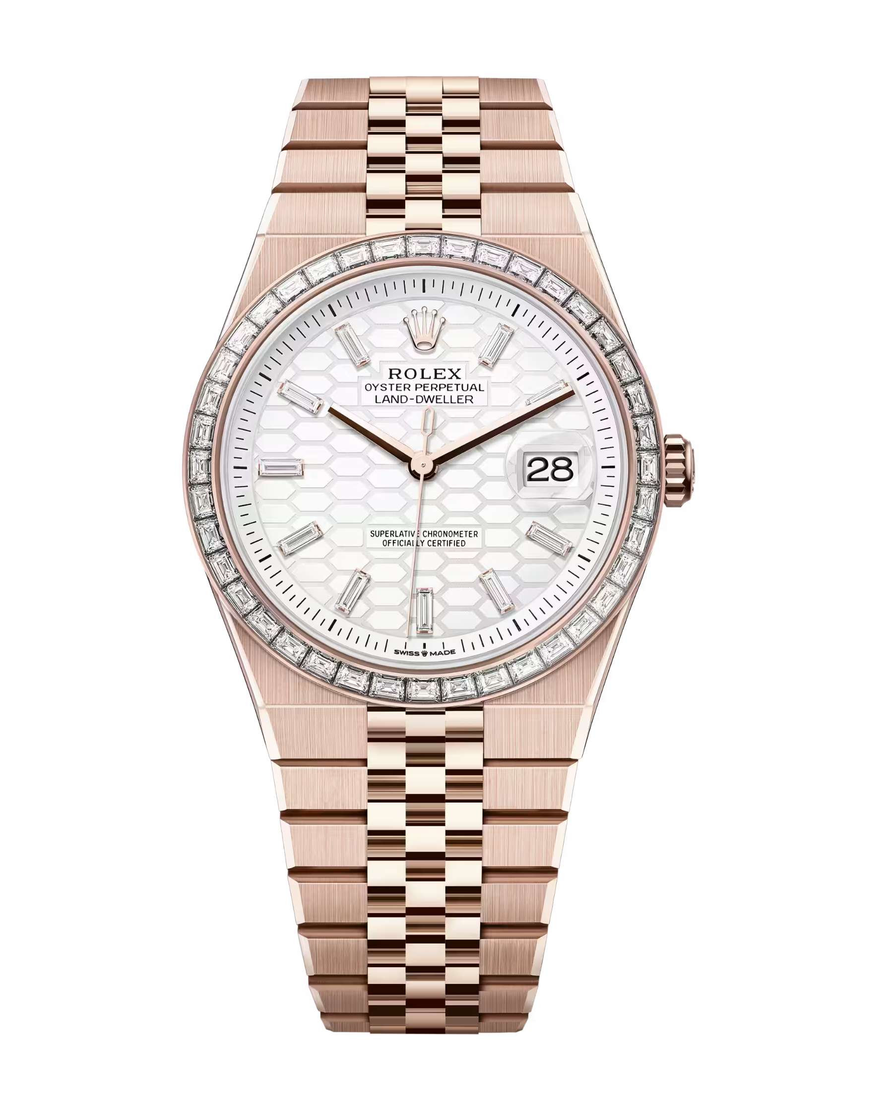 Land-Dweller 36mm Rose Gold Trapeze Diamond Set White Honeycomb Motif 127285TBR