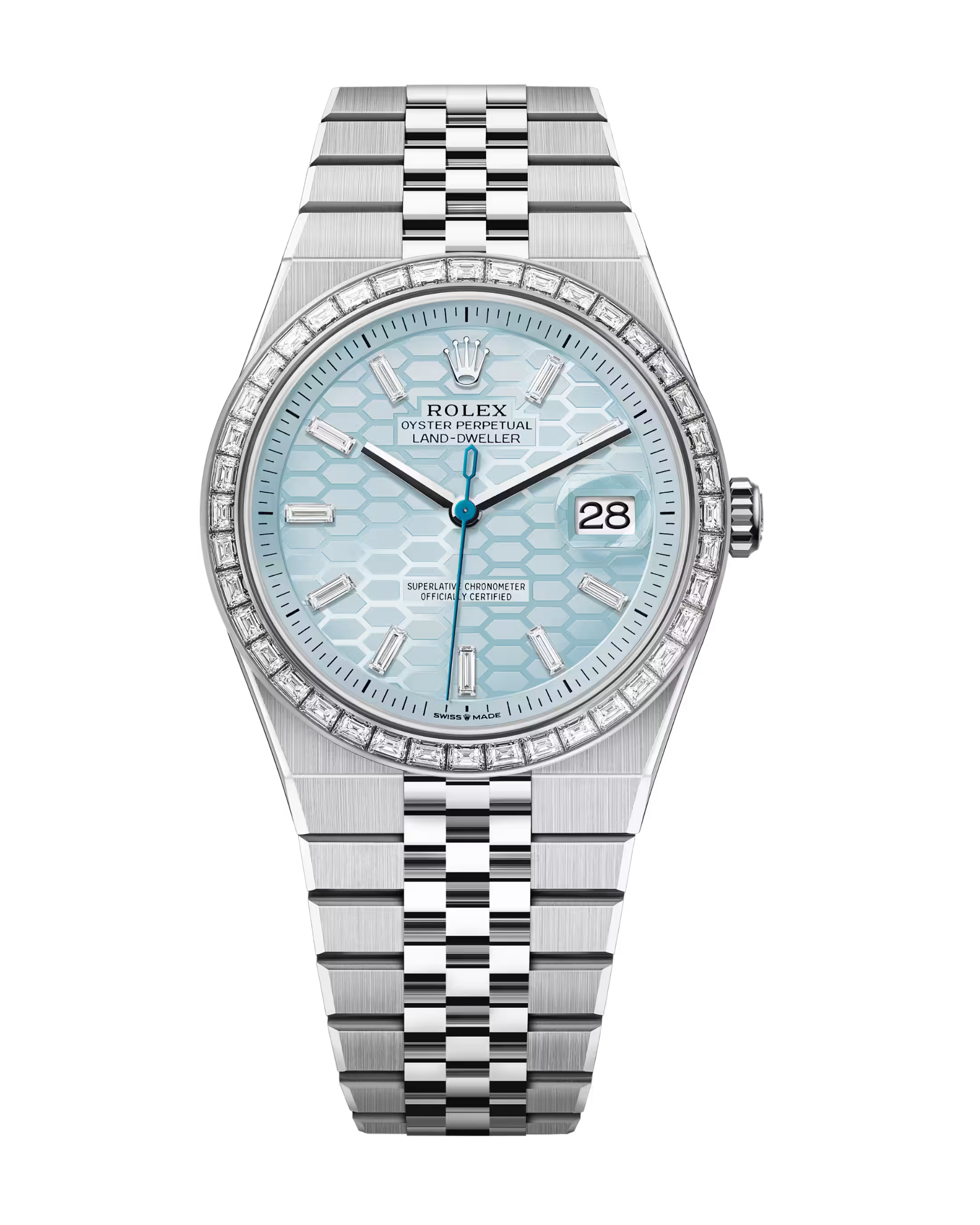 Land-Dweller 40mm Platinum Trapeze Diamond Set Ice Blue Honeycomb Motif 127386TBR