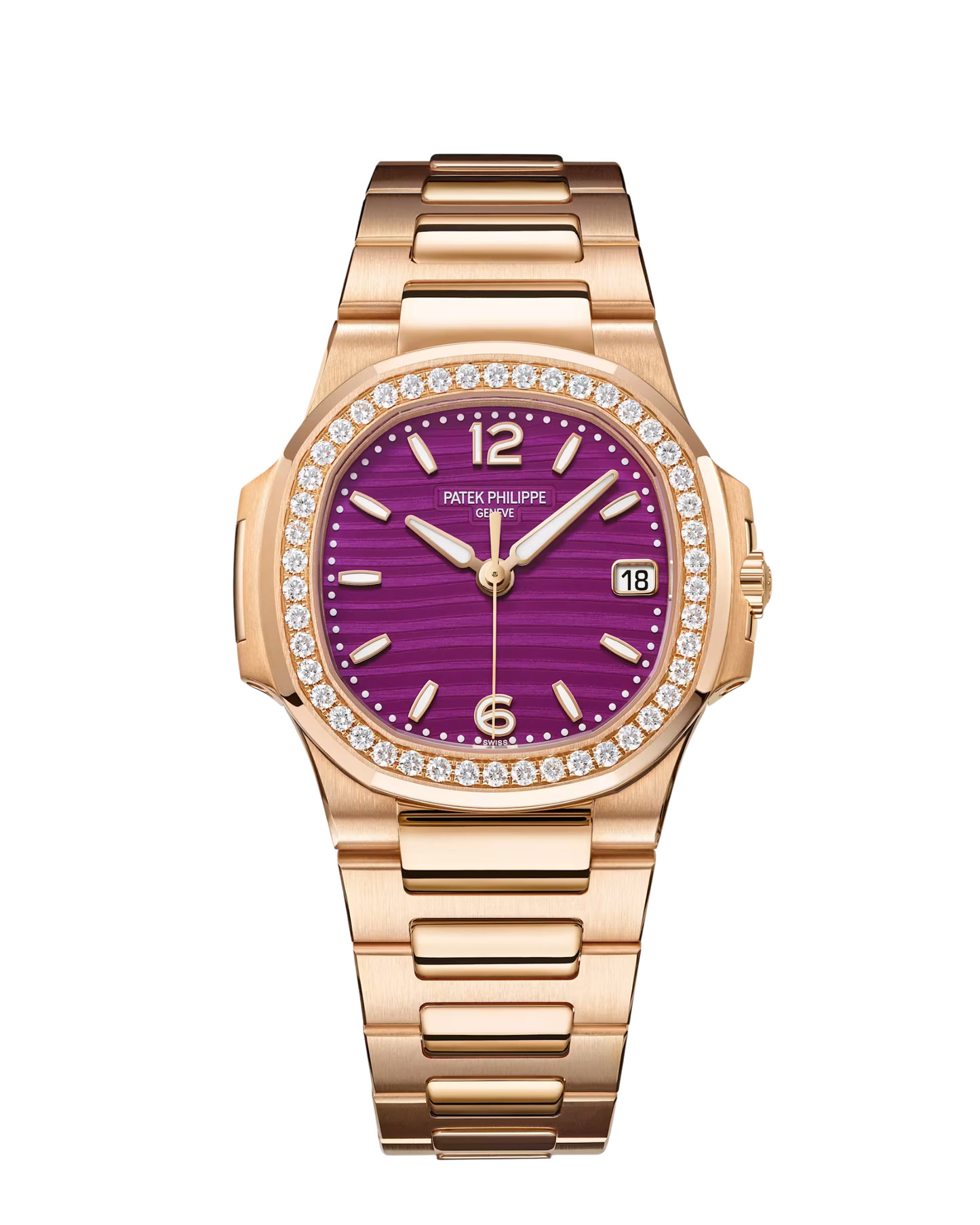 Ladies Nautilus Rose Gold Quartz Lacquered Purple Dial 7010/1R-013