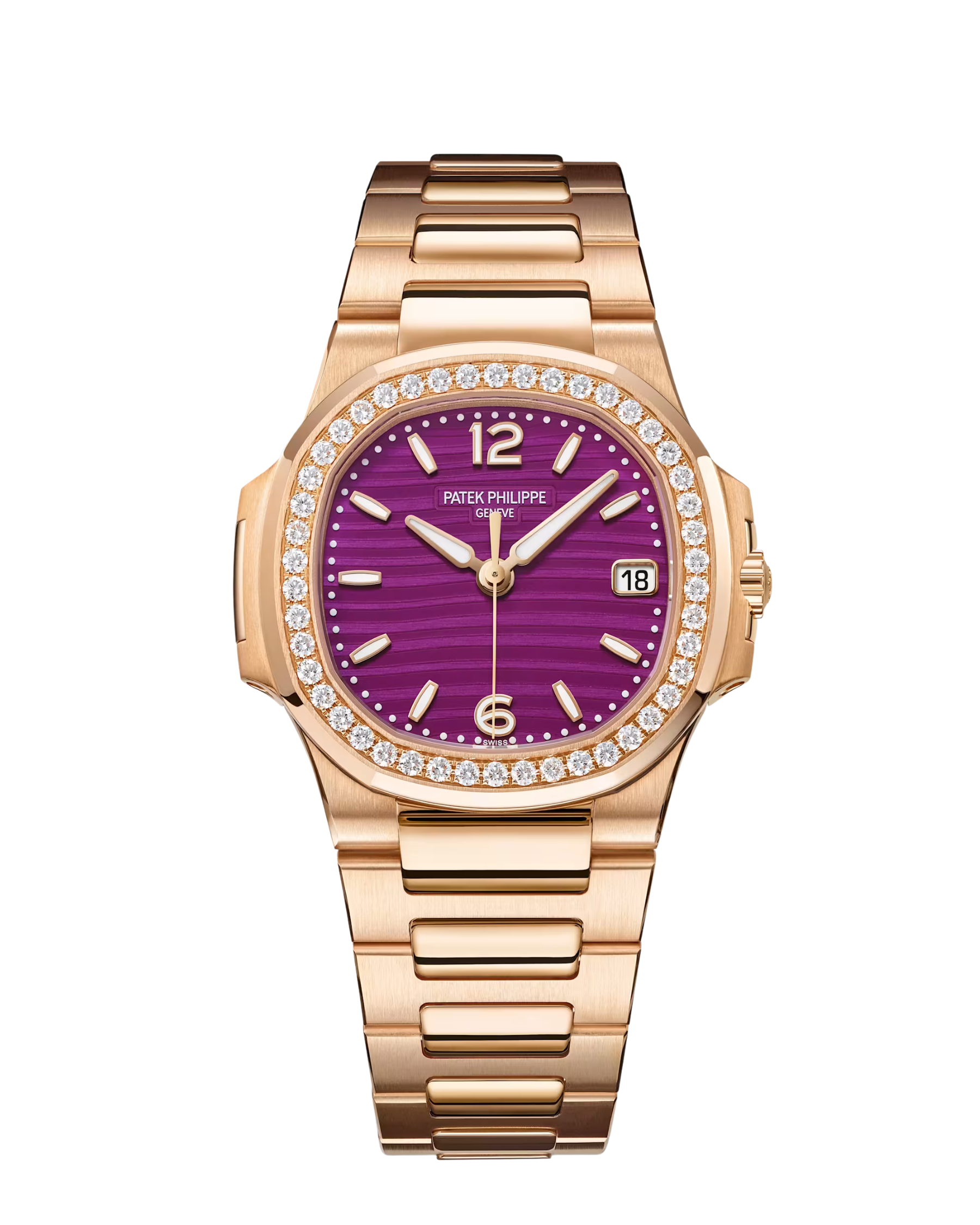 Ladies Nautilus Rose Gold Quartz Lacquered Purple Dial 7010/1R-013