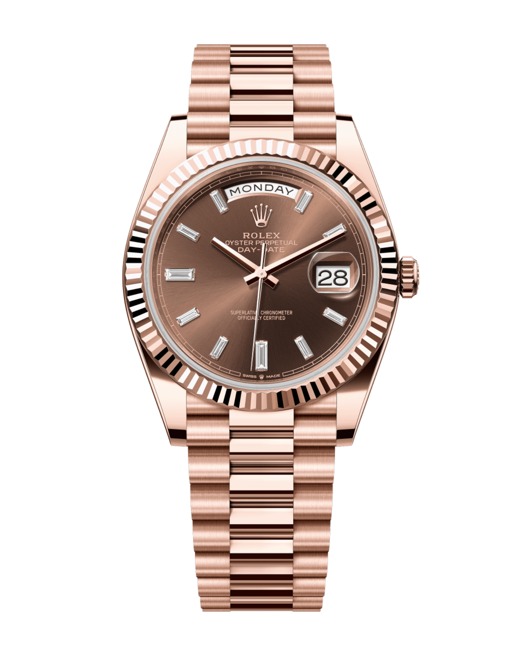 Day-Date Rose Gold 40mm Chocolate Baguette 228235