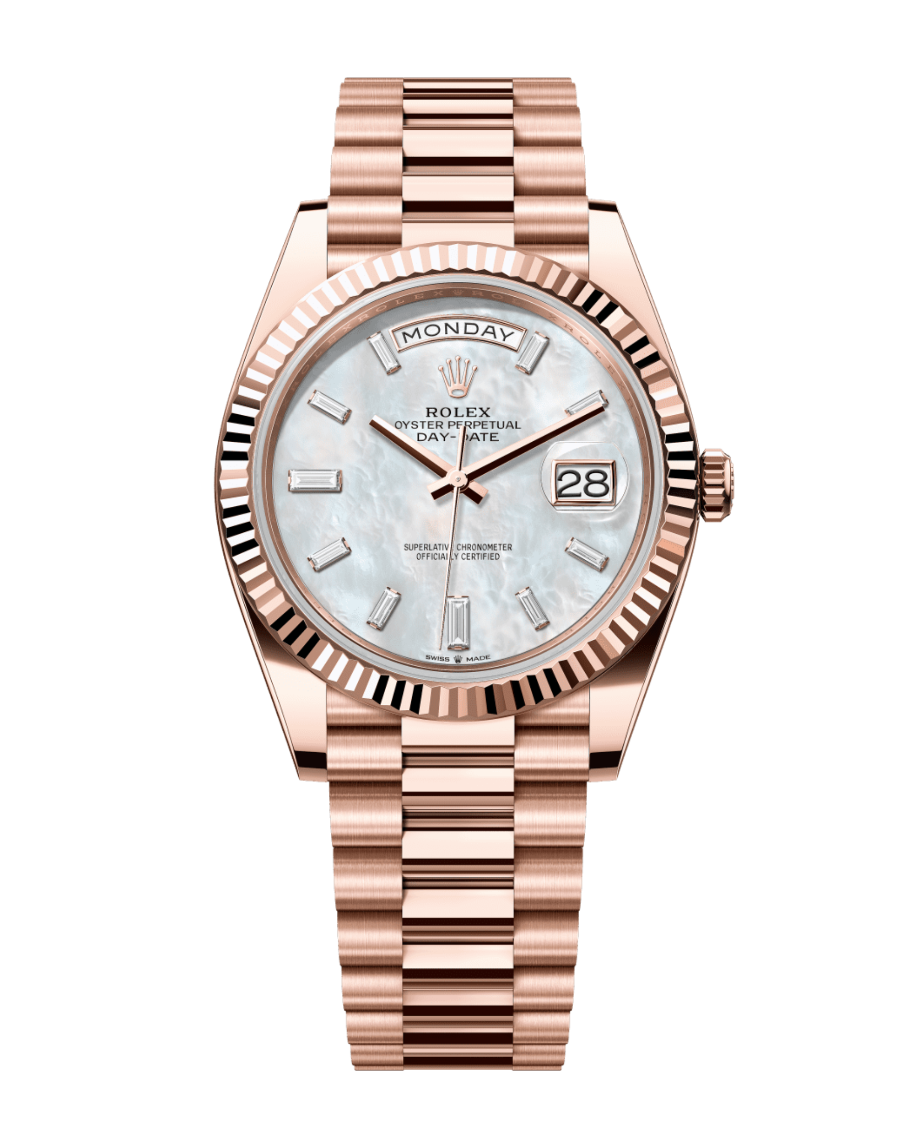 Day-Date Rose Gold 40mm White Mother-of-Pearl Baguette 228235