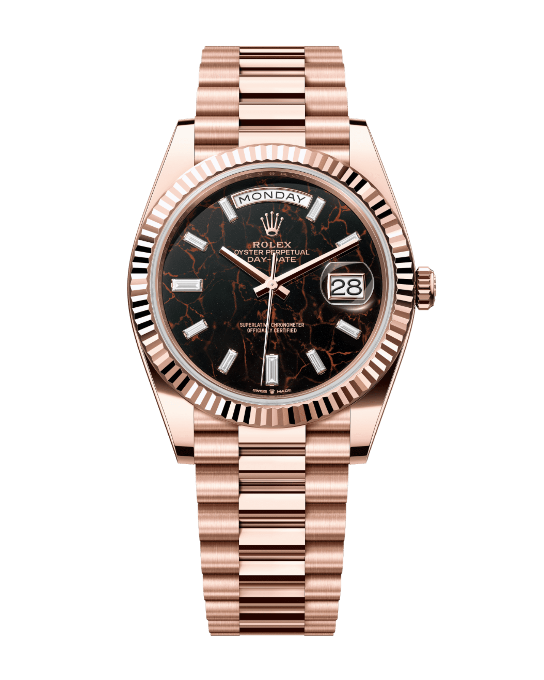 Day-Date Rose Gold 40mm Eisenkiesel Baguette 228235