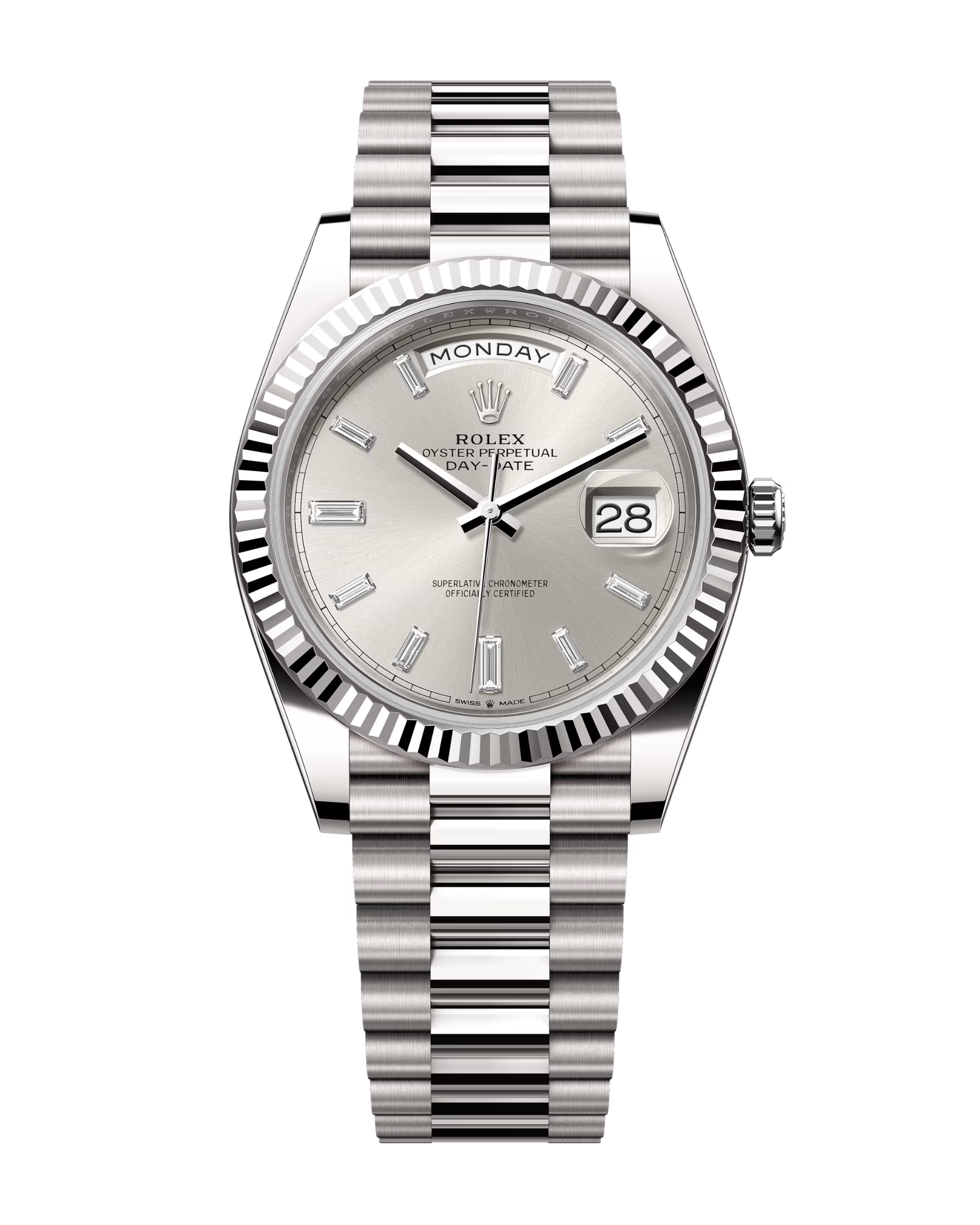 Day-Date White Gold 40mm Silver Baguette Set 228239