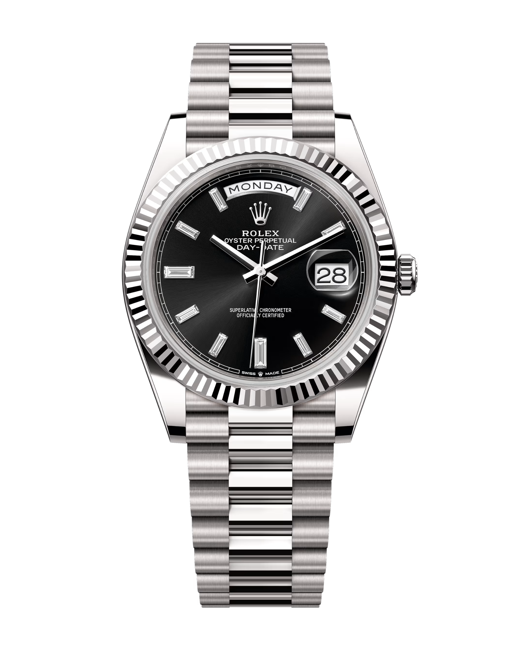 Day-Date White Gold 40mm Black Baguette Set 228239