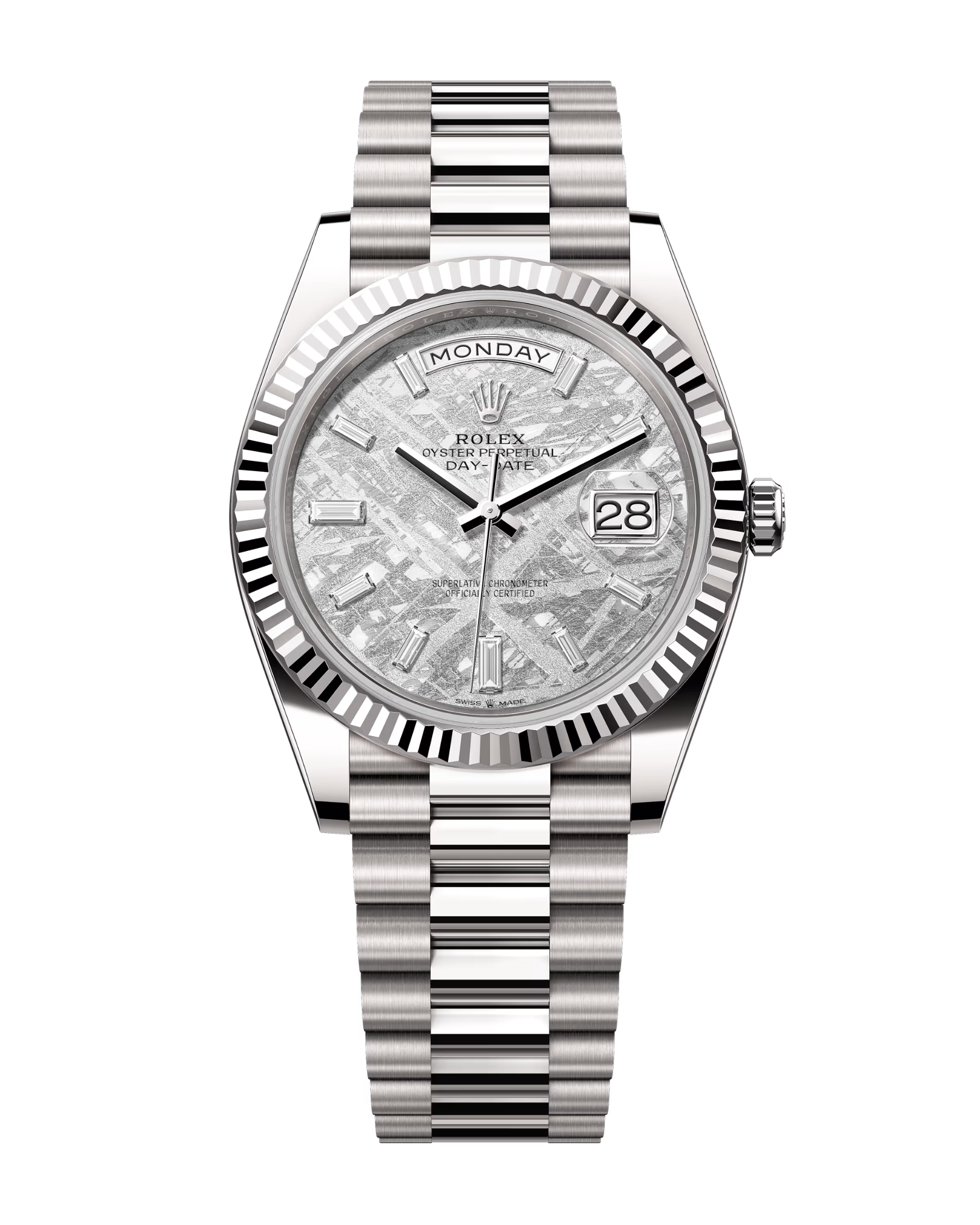 Day-Date White Gold 40mm Meteorite Diamond Baguette Set 228239