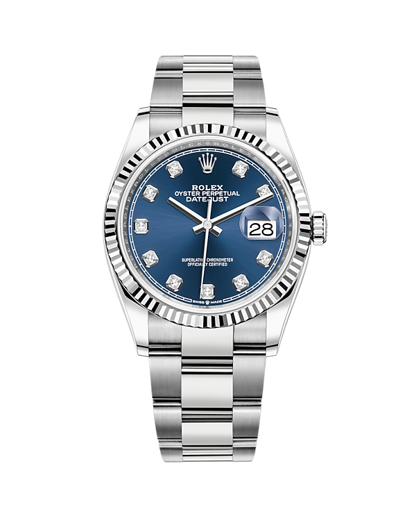 Datejust 36 White Gold & Stainless Oyster Bright Blue with Diamonds 126234